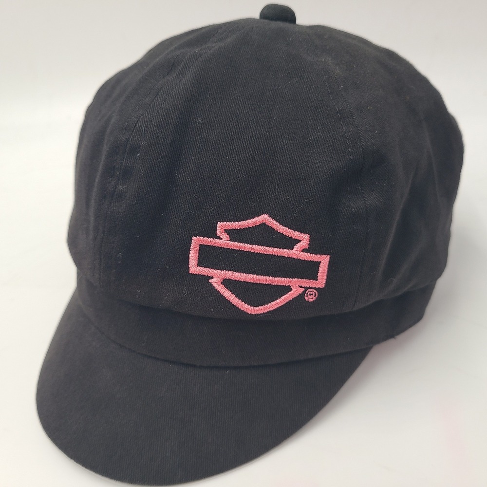 Women Harley Davidson Hat Fitted S Black Pink Logo Cadet Military Army Biker Cap